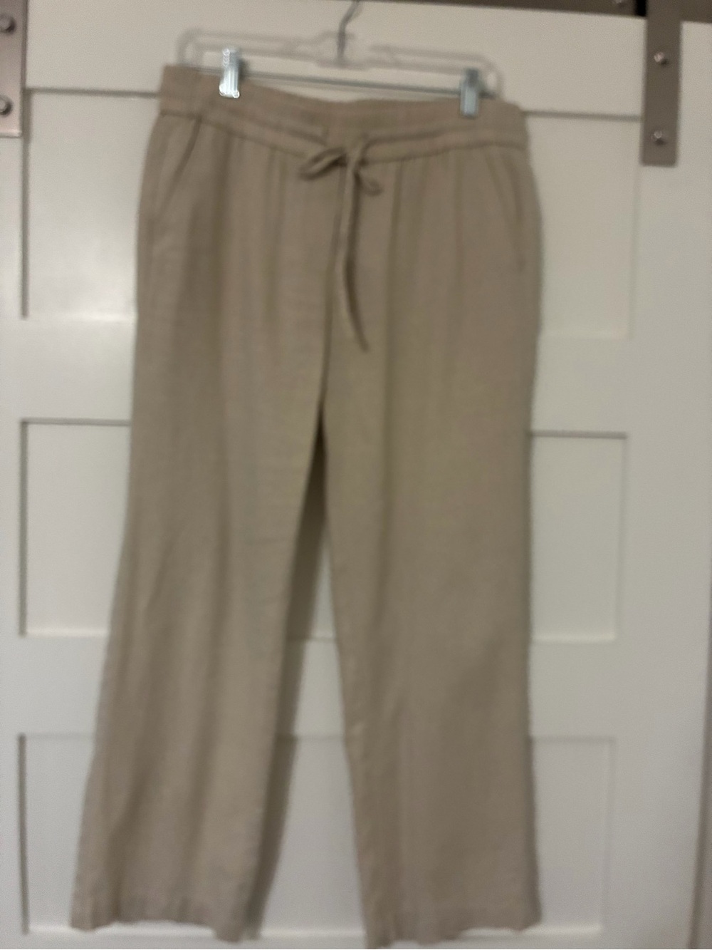 Ann Taylor Beige Wide-Leg Linen-Blend Drawstring Pants
